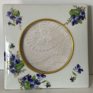 Vintage Purple Pansy Flower Picture Frame 5 x 7 Ceramic Colorful Floral Decor